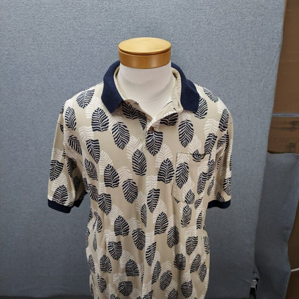 Roundtree & York Polos Print Polo Brown Black White Leaves Size XLT
